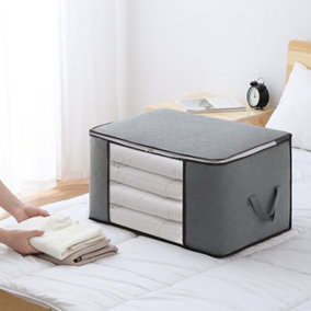 Livingandhome Grey Foldable Fabric Clothes Organizer Bag Closet Storage with Clear Window