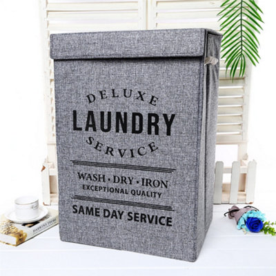 Livingandhome Grey Foldable Linen Fabric Home Laundry Baskets with Lid