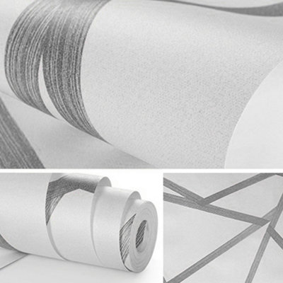 Livingandhome Grey Geometric Irregular Striped Effect Non Woven Fabric Patterned Wallpaper 10 m