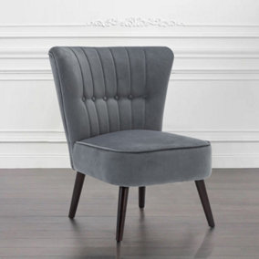 Livingandhome Grey High Back Velvet Cocktail Chair With Buttons