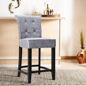 Livingandhome Grey Ice Velvet Bar High Chair With Pull Ring