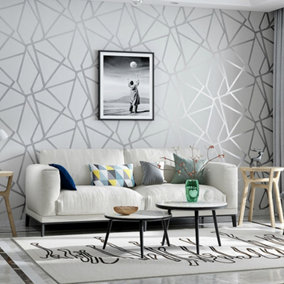 Livingandhome Grey Irregular Striped Effect Non Woven Fabric Geometric Wallpaper 10 m