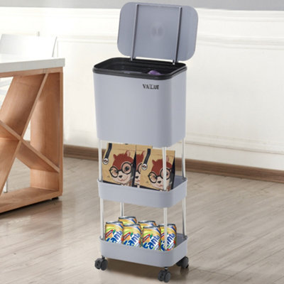 Livingandhome Grey Kitchen Double Rubbish Dustbin Recycling Bin With 2   Livingandhome Grey Kitchen Double Rubbish Dustbin Recycling Bin With 2 Tier Storage Shelf~0735940232487 01c MP