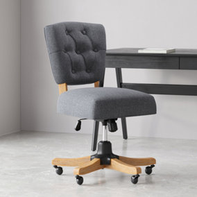 Livingandhome Grey Linen Buttoned Office Chair with 5 Claw Wood Legs