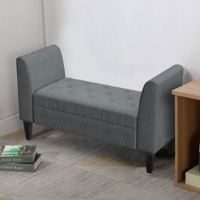 Livingandhome Grey Linen Buttoned Storage Bed End Bench
