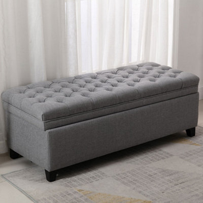 Livingandhome Grey Linen Padded Cushion Bed End Bench Storage Seat ...