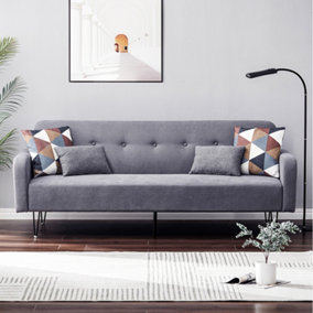 Livingandhome Grey Linen Upholstered 3 Seater Sofa Bed Convertible Sleeper Sofa