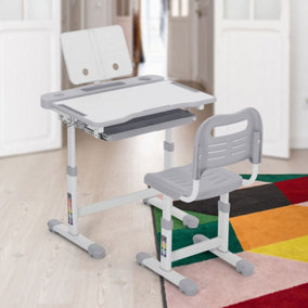 Livingandhome Grey Modern Adjustable Kids Multifunctional Study Table Chair Set