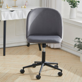 Livingandhome Grey Modern Height Adjustable Velvet Swivel Office Chair