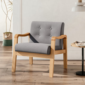 Livingandhome Grey Modern Wooden Frame Bottoned Upholstered Armchair