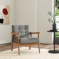 Livingandhome Grey Modern Wooden Frame Upholstered Armchair with Backrest