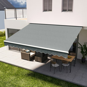 Livingandhome Grey Outdoor Retractable Awning Garden Sun Shade Manual Shelter Canopy 4 m x 3 m