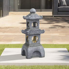 Livingandhome Grey Pagoda Solar Resin Garden Fountain with LED Light 58 cm