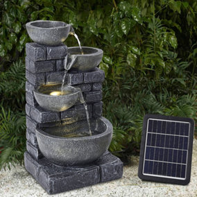 Livingandhome Grey Rustic Solar Power Resin Water Fountain with LED Lights 45 cm