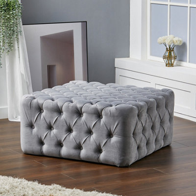 Small Buttoned Footstool Pouffe Colorado Slate Grey Mini Stool