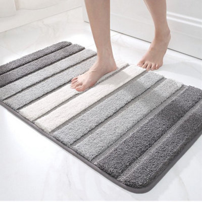 Livingandhome Grey Stripes Slip Resistant Bathroom Mat Floor Mat 60cm L