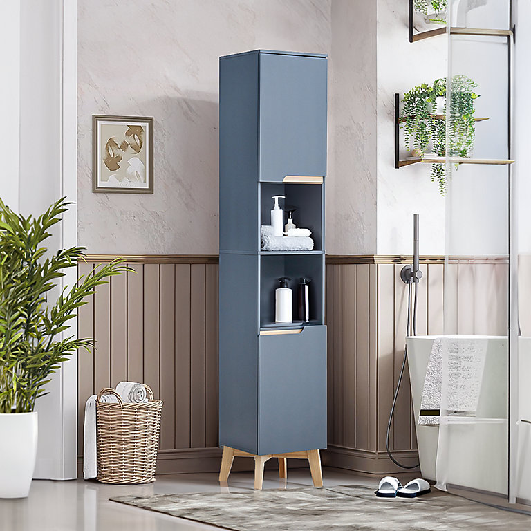 Livingandhome Grey Tall Bathroom Cabinet With Solid Wood Legs 160cm H Diy At B Q