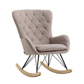 Livingandhome Grey Upholstered Rocking Chair Occasional Accent Armchair with Rubber wood Runner