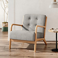Livingandhome Grey Upholstered Tufted Buttoned Armchair with Solid Wooden Frame