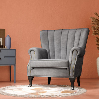 Grey velvet wingback chair hot sale