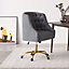 Livingandhome Grey Velvet Office Chair with Tufted Back 5 Claw Gold Metal Legs
