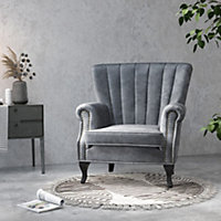 Livingandhome Grey Velvet Pleated Wing Back Armchair