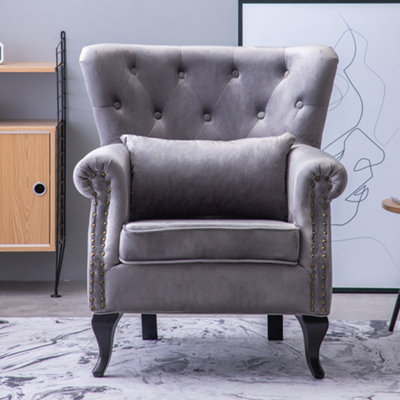 Livingandhome Grey Vintage Velvet Upholstered Occasional Armchair