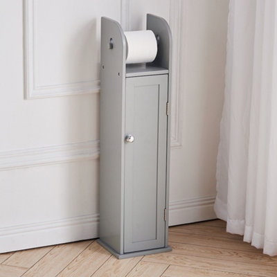 White, Grey Wood Free Standing Toilet Paper Roll Holder Bathroom Storage  Cabinet