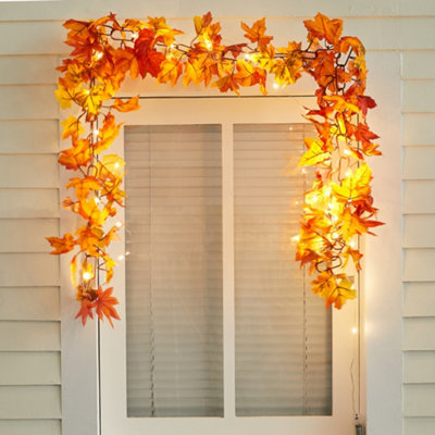 Livingandhome Hanging Artificial Maple Leaf Fall Garland with LED