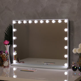 Livingandhome Hollywood Style Lighted Rectangular Makeup Mirror with Base