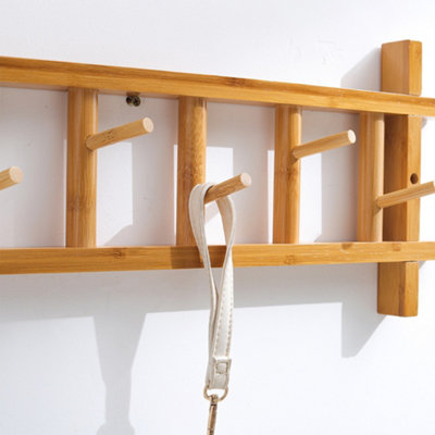 Livingandhome Horizontal Wall Mounted Bamboo Coat Rack Clothing