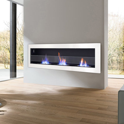 Livingandhome Indoor Wall Mounted Recessed Bio Ethanol Fireplace, 120CM  White