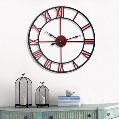 Livingandhome Industrial Silent Metal Wall Clock with Roman Numerals 47cm