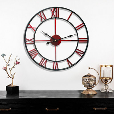 Livingandhome Industrial Silent Metal Wall Clock with Roman Numerals 47cm