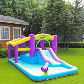 Livingandhome Kids Inflatable Bounce House with  Slide Paddling Pools Air Blower 285x406cm