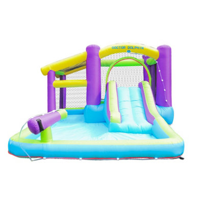 Livingandhome Kids Inflatable Bounce House with  Slide Paddling Pools Air Blower 285x406cm