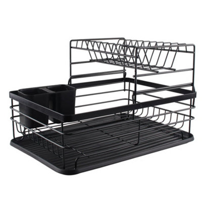 Livingandhome Kitchen 2 Tier Metal Dish Drainer Rack Sink Washing Plates Draining Board DIY at B Q
