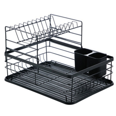 Livingandhome Kitchen 2 Tier Metal Dish Drainer Rack Sink Washing Plates  Draining Board