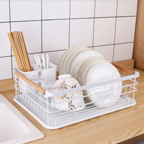 1pc Detachable 2-Tier Dish Drying Rack With Drainboard For Kitchen  Countertop, Double Bowl And Cup Rack, Drain Board, Adhesive Plate Rack,  Cutlery Holder, Kitchen Accessory, Black And Cream-White