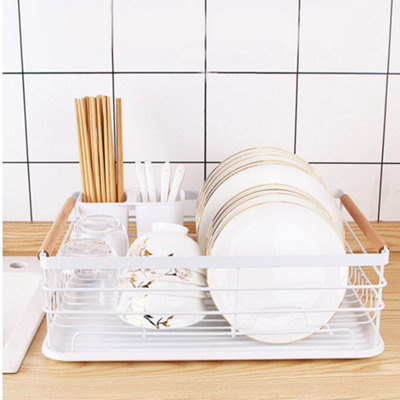 Livingandhome Black Metal Kitchen Dish Drainer Rack Draining Board with  Removable Drip Tray