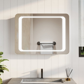 Livingandhome LED Anti Fog Rectangular Wall Mounted Sensor Bathroom Mirror 600 x 800 mm