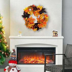 Livingandhome LED Autumn Halloween Christmas Wreath Maple Leaf with Berries 35 cm