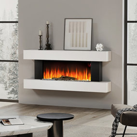 Livingandhome LED Electric Fire Suite Fireplace with Wooden Surround Set and Night Light 52 Inch