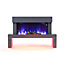 Livingandhome LED Freestanding Electric Fire Suite Black Fireplace with Grey Surround Set 7 Flame Colors Adjustable 47 Inch