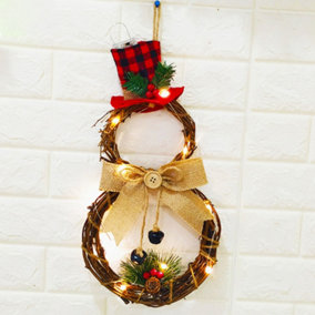 Livingandhome  LED Snowman with Hat Christmas Wreath Festival Decor 40 cm