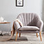Livingandhome Light Grey Faux Wool Scallop Back Armchair with Wooden Legs and a Cushion