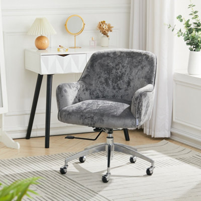 Livingandhome Light Grey Ice Velvet Swivel Office Chair Height