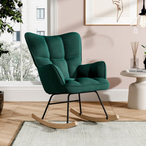 Livingandhome Linen Upholstered Rocking Chair Rocker Relaxing Chair Occasional Armchair in Green