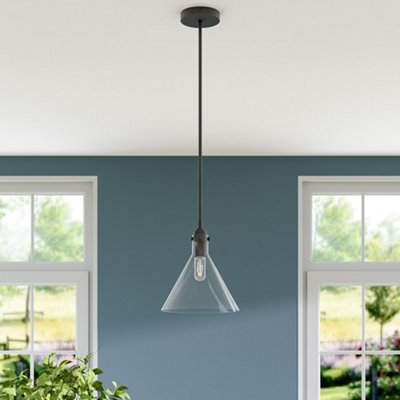 Livingandhome Matte Black 1 Light Pendant Ceiling Light with Clear ...