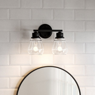 Livingandhome Matte Black 2 Light Bathroom Vanity Sconce Wall Light